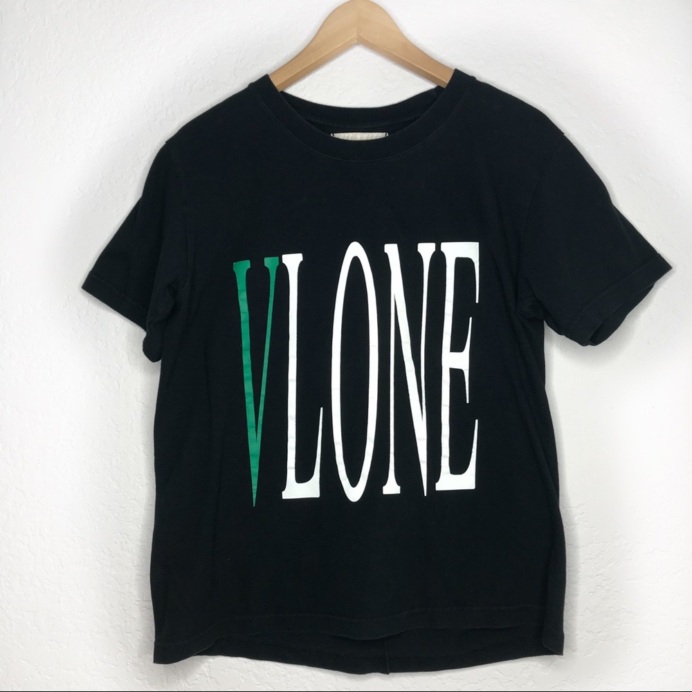 VLONE Black T-Shirt with Green and White Logo